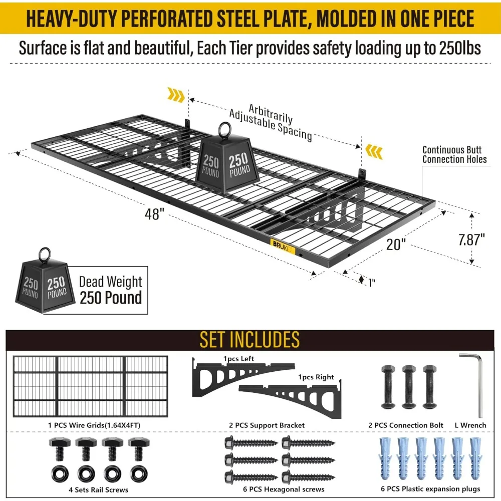 Adjustable Rail Wall Garage Storage Shelf, for Tool Room, Storage Room, Store Supermarket Wall Storage Shelving Rack