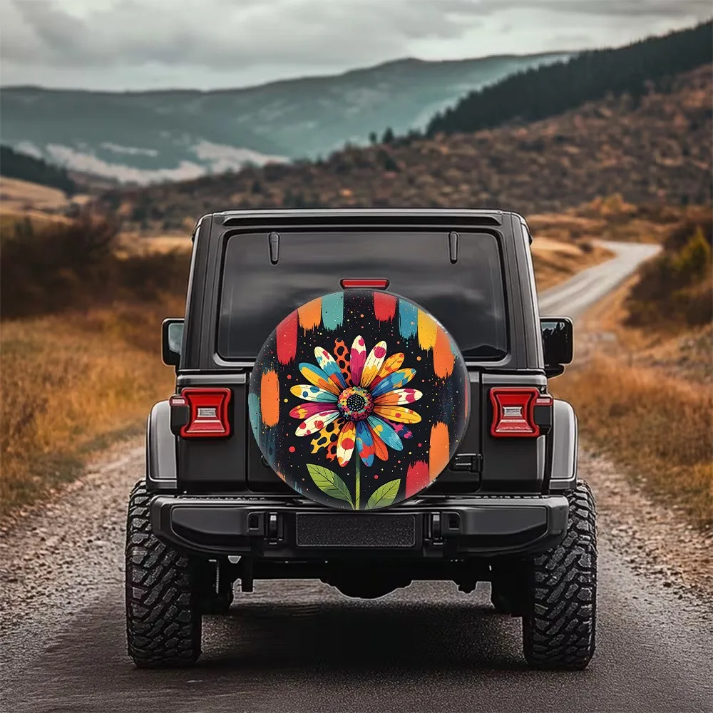 

Abstract Floral Car Tire Cover Waterproof Art Design Durable Universal Wheel Protector