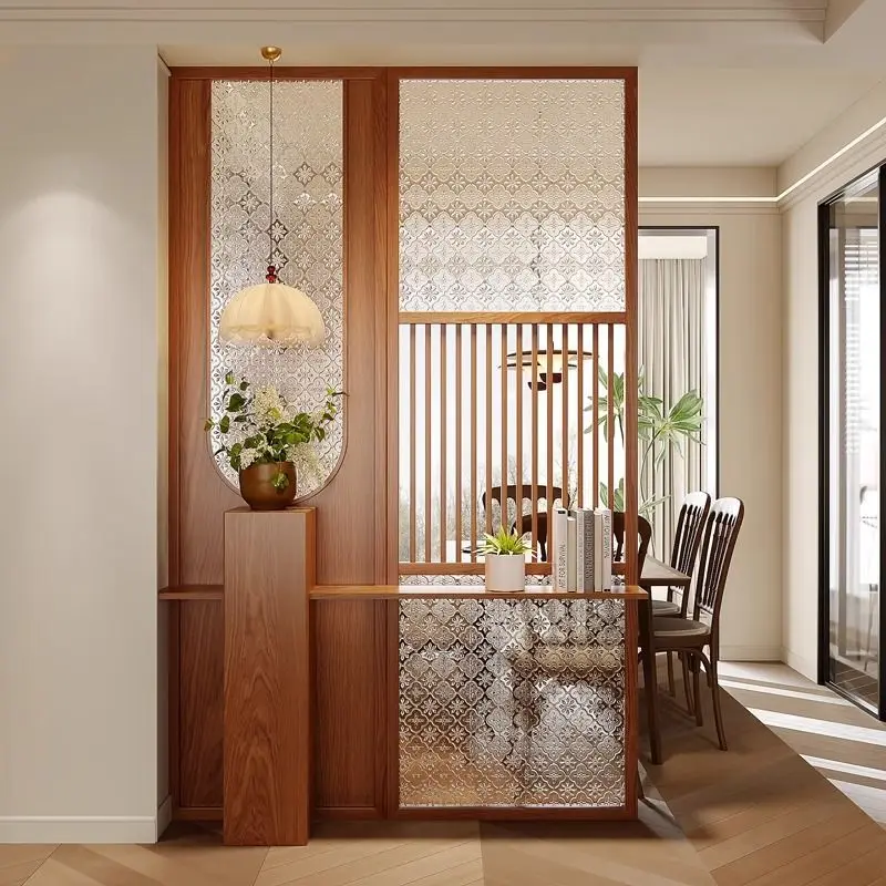 Screen partition New Chinese style living room Solid wood entry Shielding glass Hollow entrance Office opposite door Grille