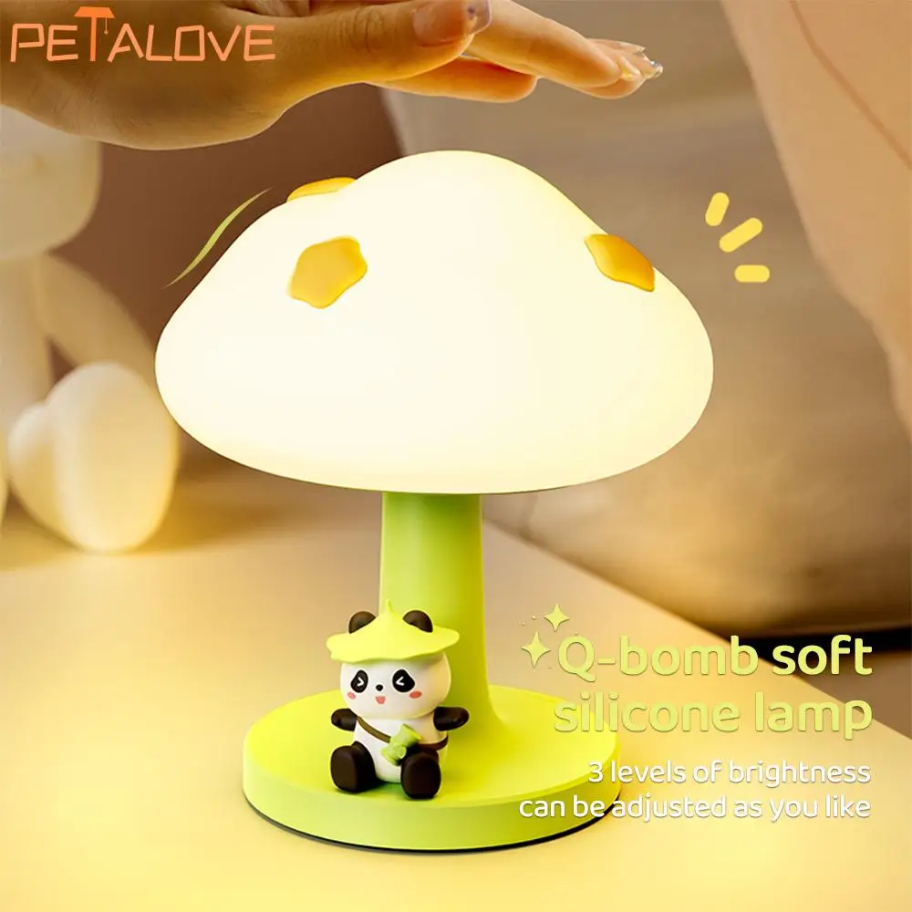 Simpatica nuvola luce notturna Cartoon Panda Lampade touch 3 modalità di luce Luci da comodino per camera da letto Decorazioni per la stanza Ricarica lampade in silicone