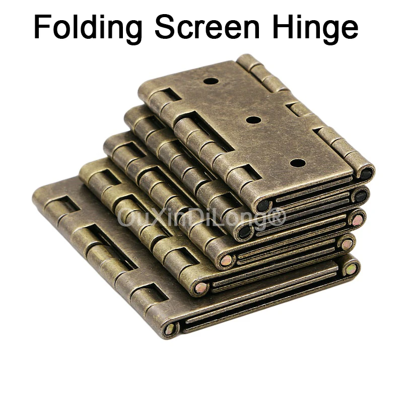 10PCS Antique Furniture Hinges Folding Screen Hinges Bronze Screen Hinge Classical Flip Double-Sided Door Hinges Hardware GF1052