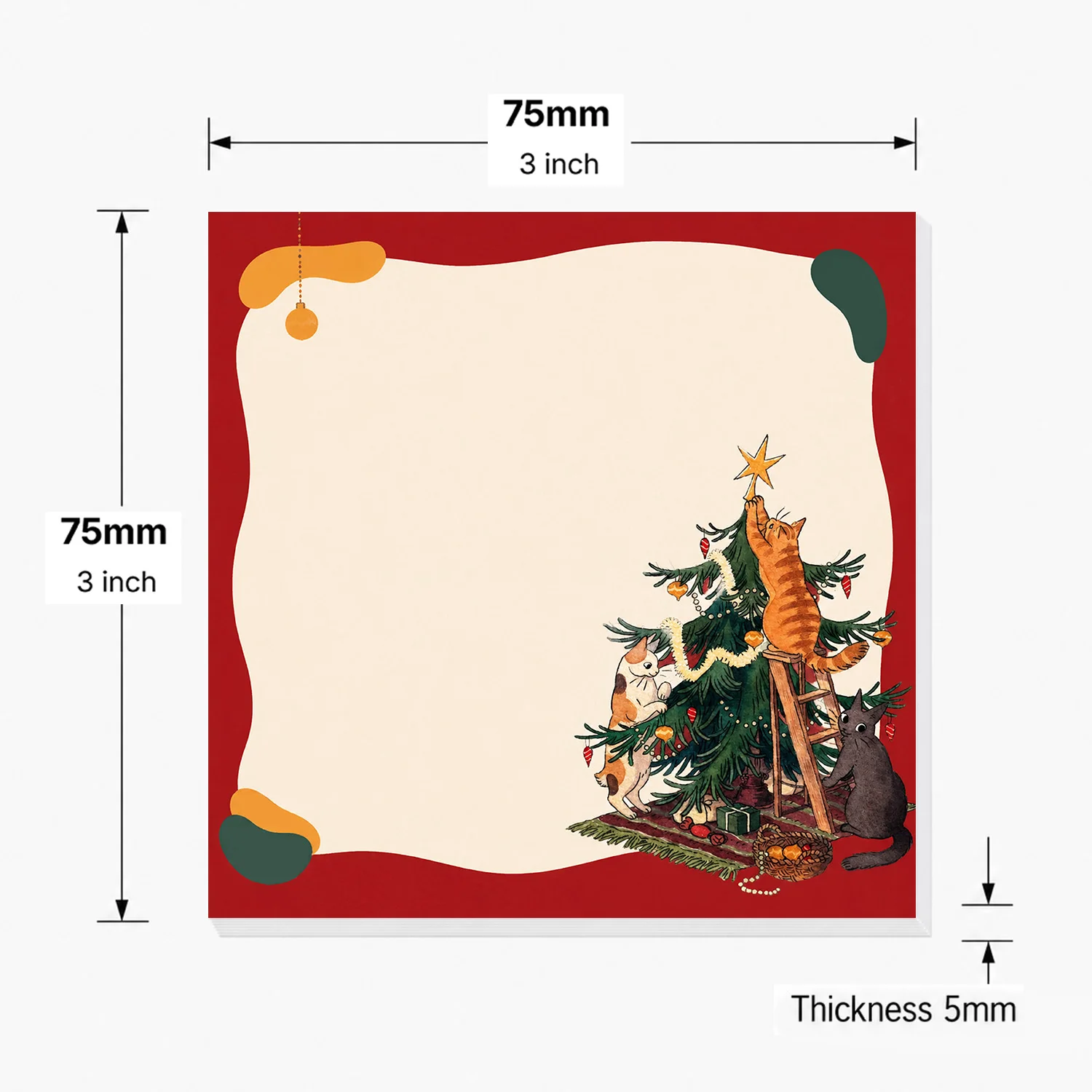 2PCS Christmas Cat Self Adhesive Sticky Notes 100 Sheets Cute Cats Christmas Tree Holiday Memo Pads Funny Kitty Office Stationer