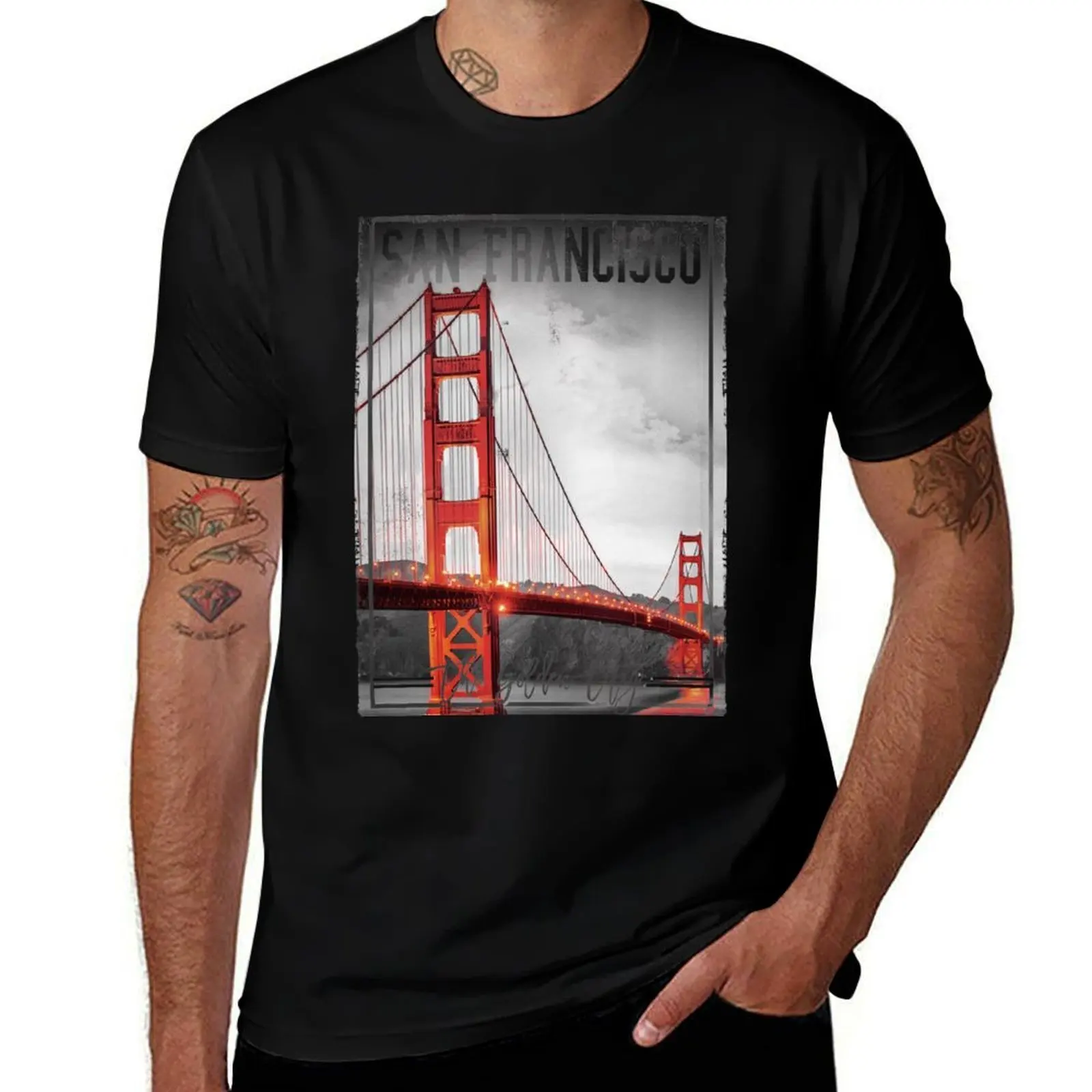 Vintage Style San Fransico Golden Gate Bridge T-Shirt Independence Day Short Sleeve T-Shirt