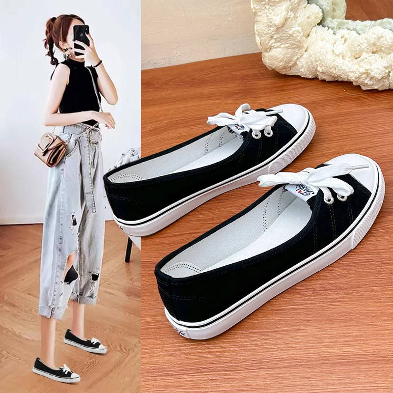 

Shallow Cut Canvas Flat Shoes for Women's Summer 2024 Round Toe Casual Women's Shoes