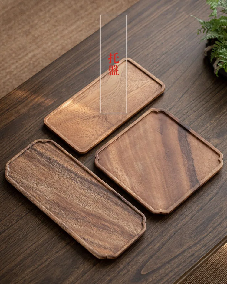 Natural texture Rectangle Serving Wooden Tea Tray Table Plate Snacks Square Walnut Food Storage Dish For Hotel Home  