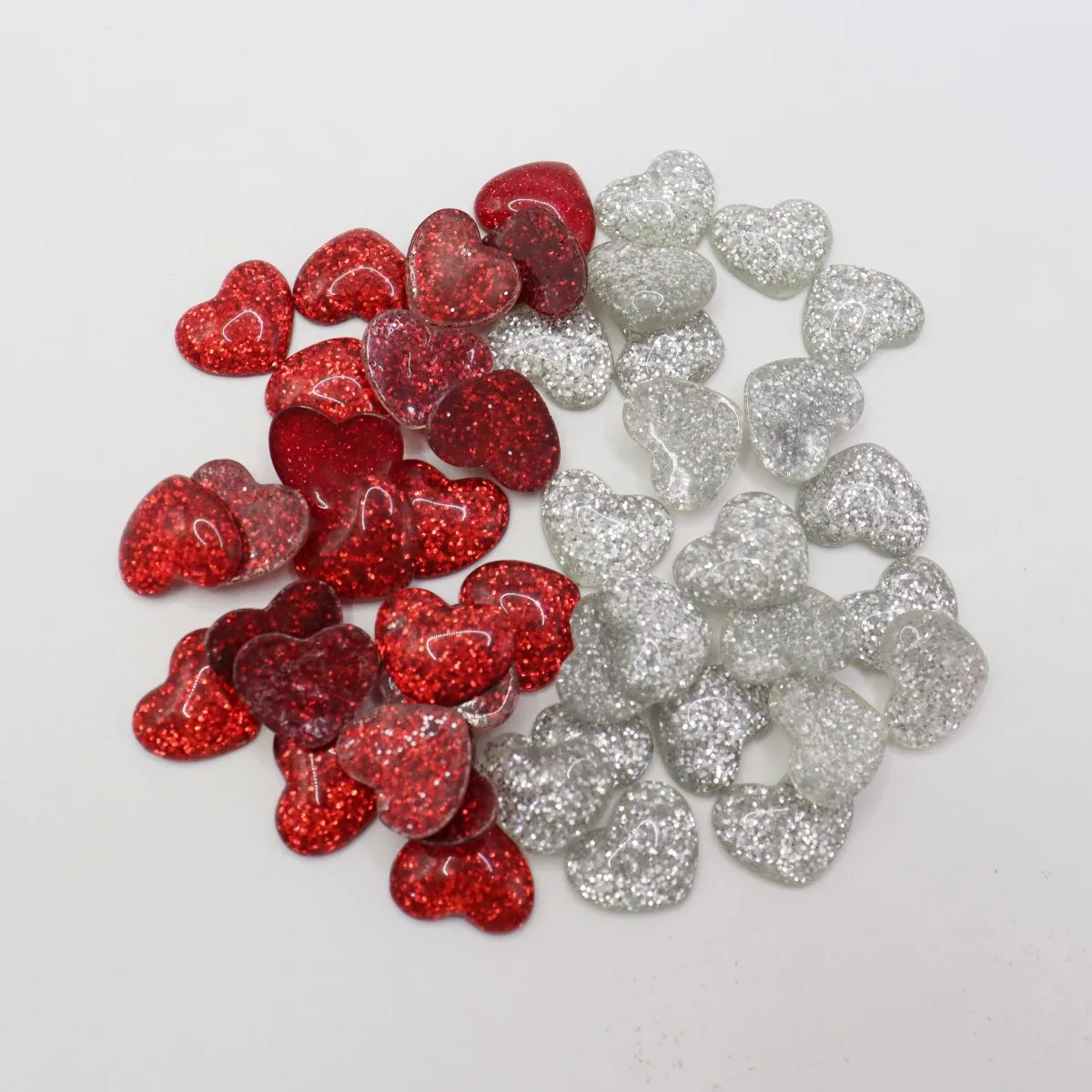 20 peças 16x13mm vermelho/prata brilhante glitter coração flatbacks resina espumante cabochões enfeites casamento dia dos namorados decoração