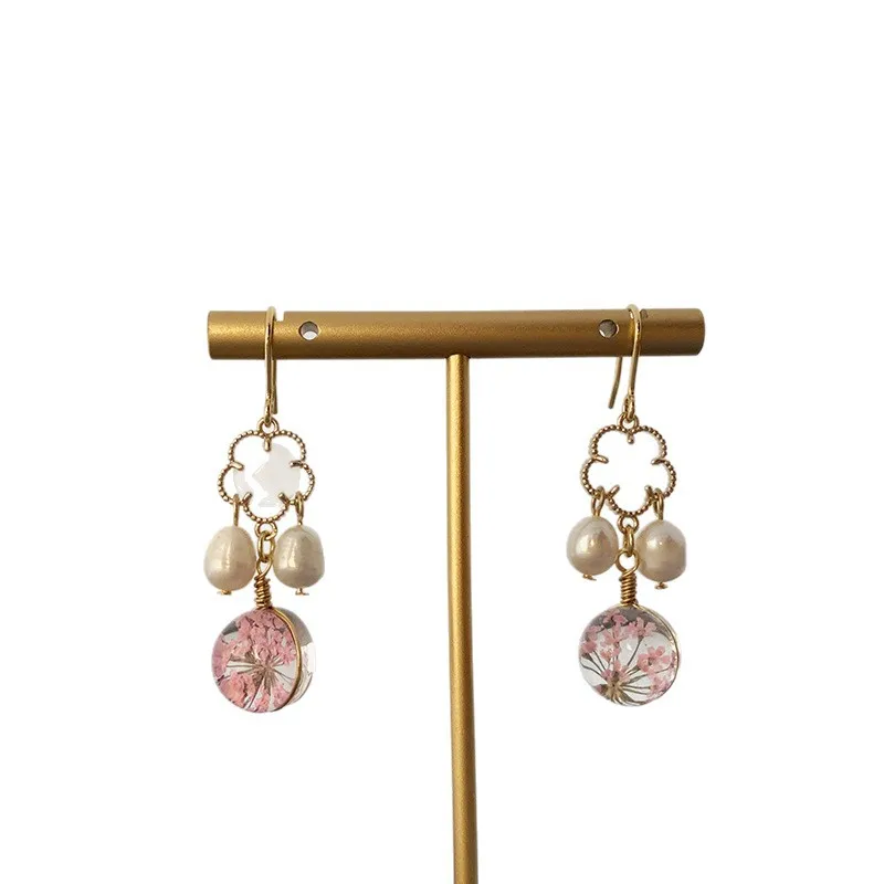 

Women Fairy Floral Leaf Drop Earrings, Natural Pink Crystal Flower Dangle Earrings, Trendy Spring Elegant Jewelry Presents