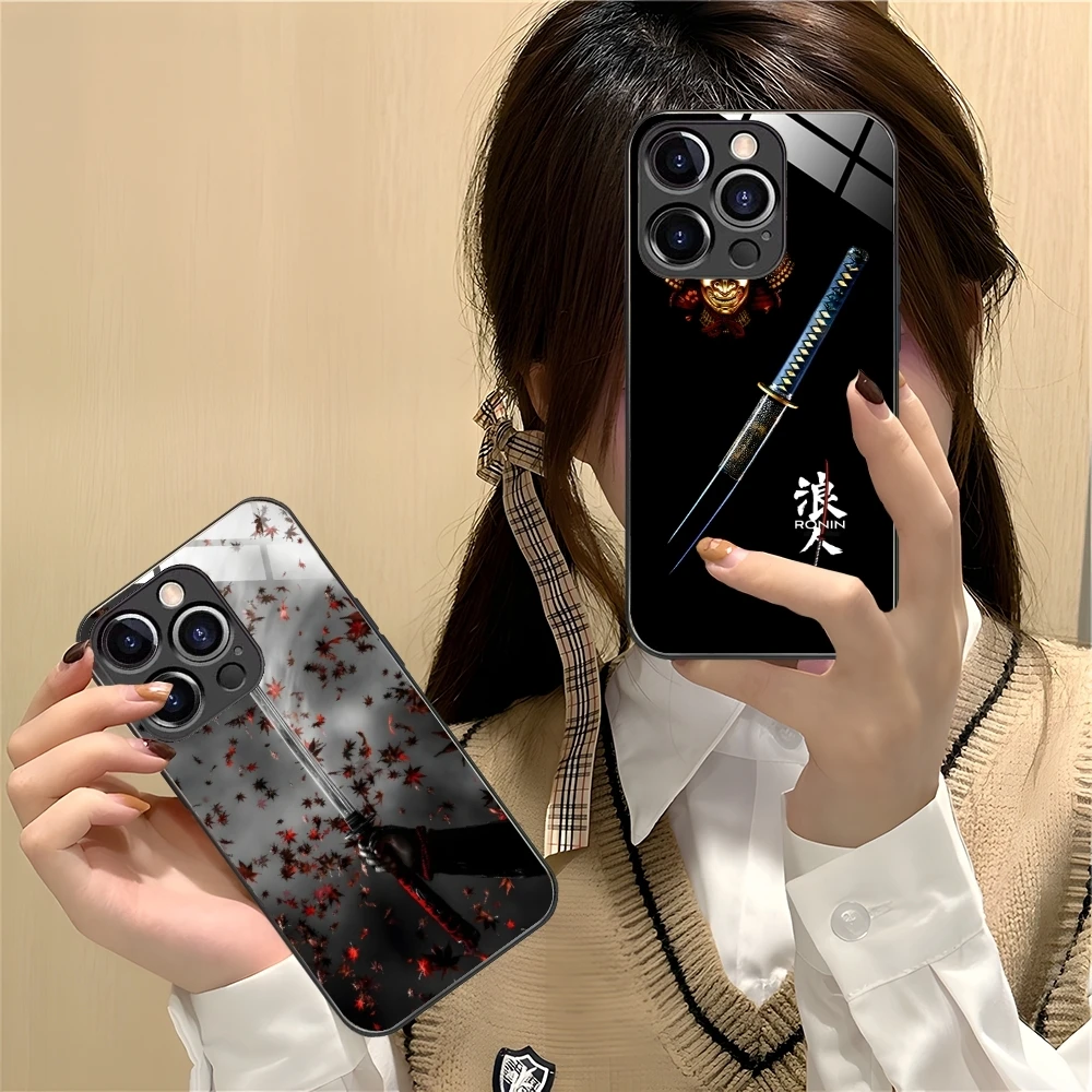 Katana Samurai Ronin Mobile Cell Phone Case for iPhone 16 15 14 13 12 11 X XR XS 8 Pro Max Plus Mini PC Glass Phone Cover Shell