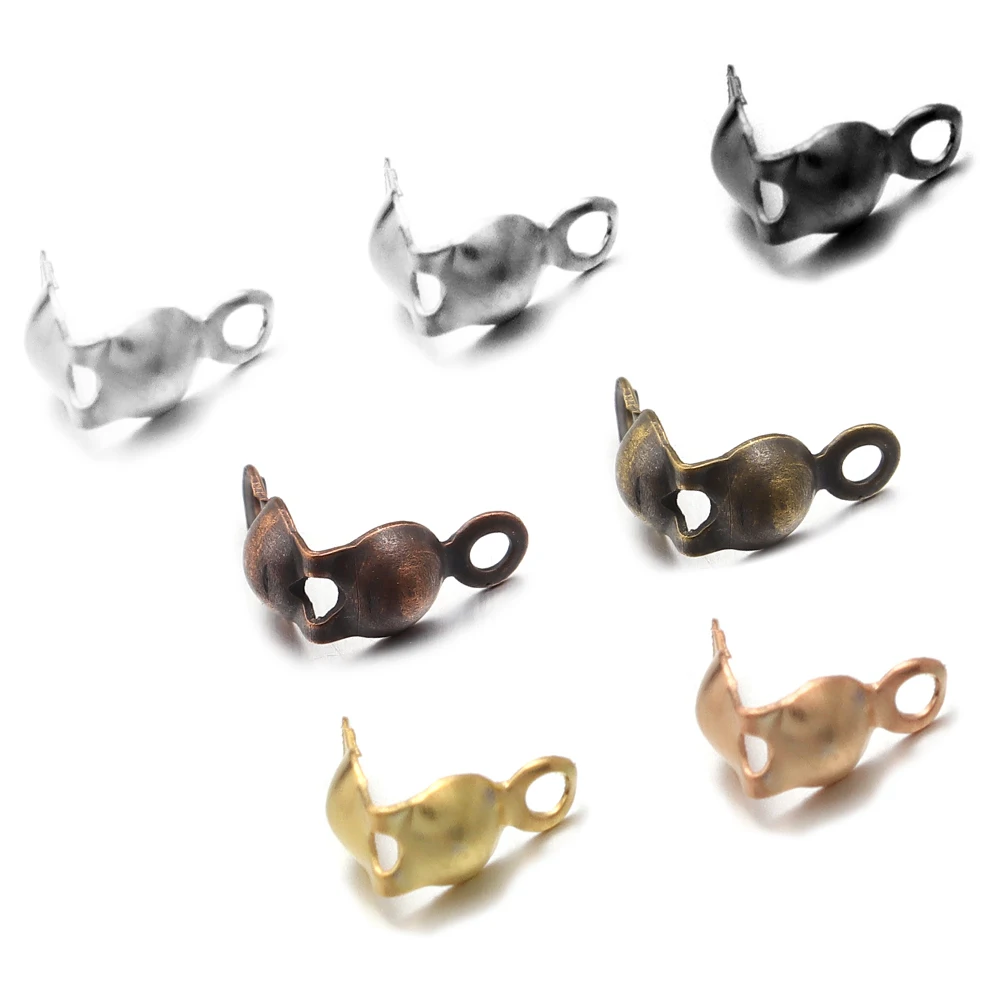 200pcs/lot Metal End Crimps Beads Connector Clasps Knot Covers Beads For Jewelry Making DIY Bracelet Necklace Chains Supplies