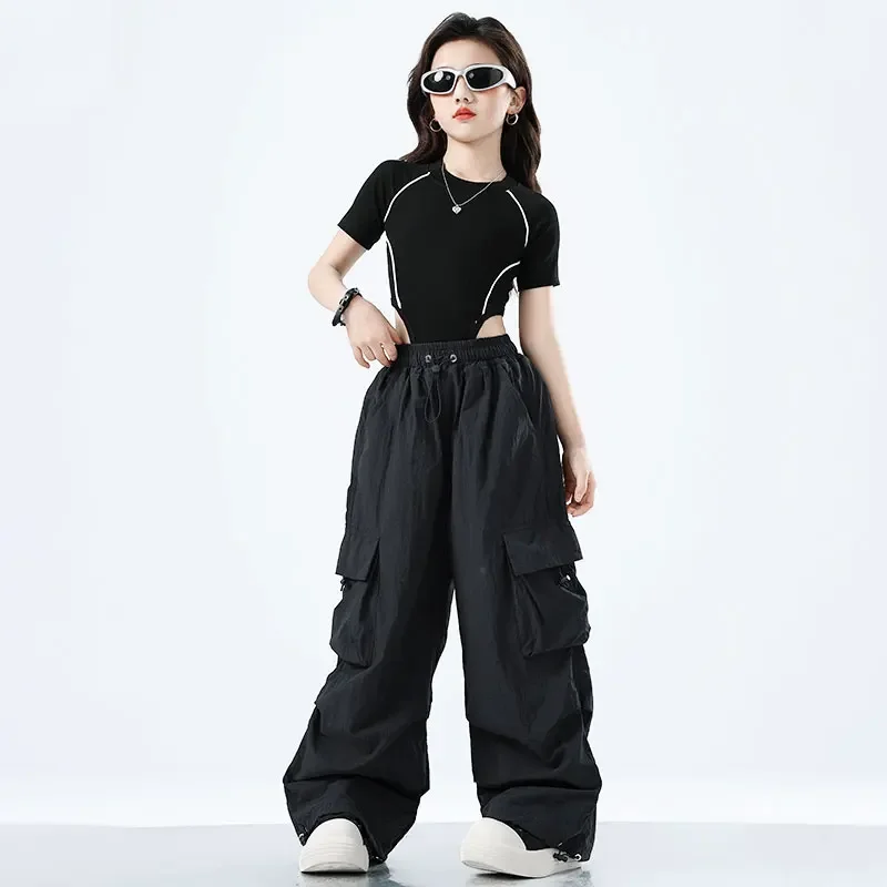 Hip Hop Kleidung Kinder Crop Top Street Dance Cargo Hosen Mädchen K-pop Streetwear Kinder Jazz Kostüme Bühne Tanzen kleidung Set