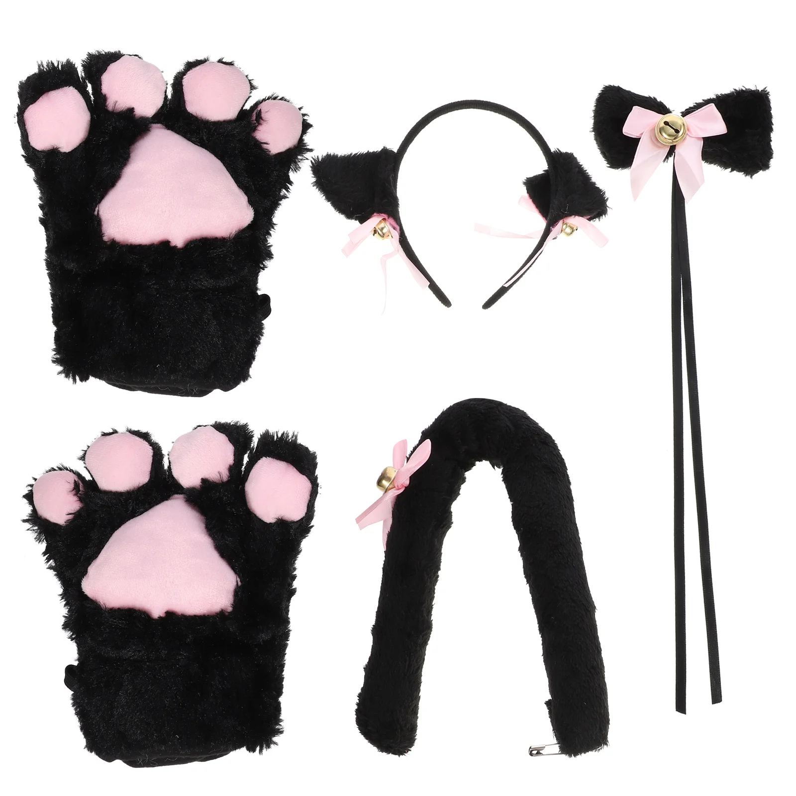 

5 Pcs Gloves Miss Kitten Collars Cat Halloween Costumes for Girls Ear Headwear Party Cosplay Accessories