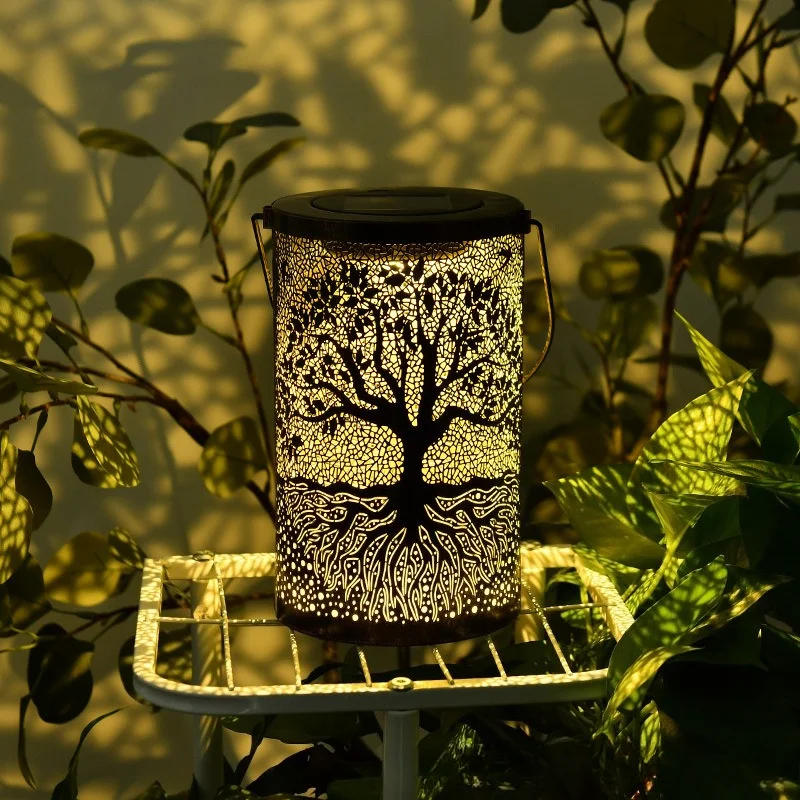 New Wrought Iron Tree Lamp Solar Hollow Hanging Light For Outdoor Courtyard Landscape Atmosphere Scene Decoration Lighting