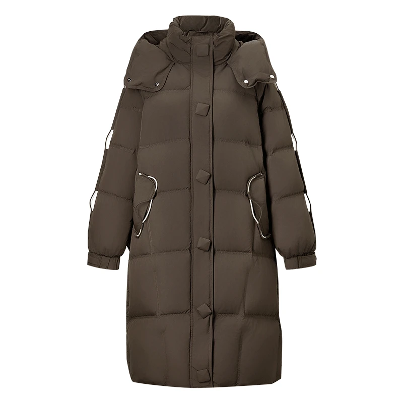 SENTUBILA-Chaqueta de plumón a la moda para mujer, abrigos largos y cálidos con capucha a prueba de viento, ropa de abrigo holgada sólida para invierno 2025 W44Y56058