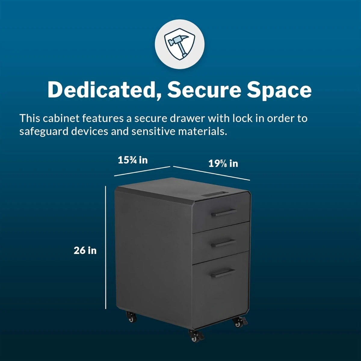 Three Drawer File Cabinet - Mobile Filing Cabinet for Home or Office - Hanging File Storage - Lockable Drawers with Heavy