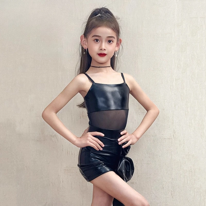 여름 신상 라틴 댄스 의상 소녀 연습 및 공연 의상 및 어린이 고급 댄스 의상 세트