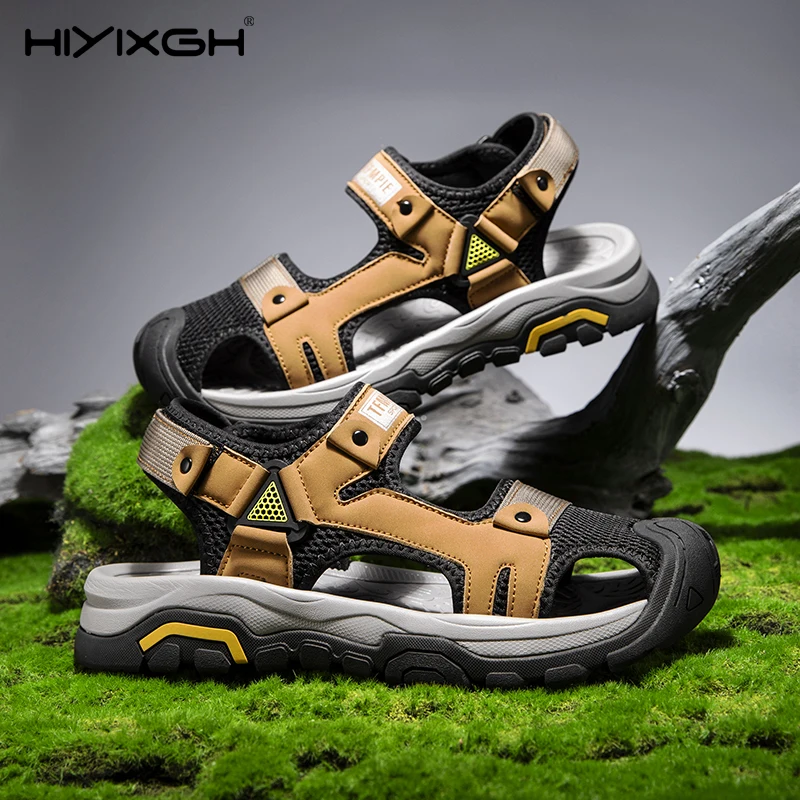 

Летние модные пляжные сандалии из микрофибры с закрытым носком, нескользящие, дышащие, удобные для мужчин