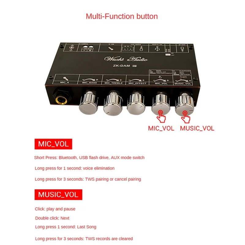 DAM H1 scheda preamplificatore microfono Digital TWS Kit scheda di riverbero Karaoke con amplificatore di decodifica Bluetooth DC 8-36V