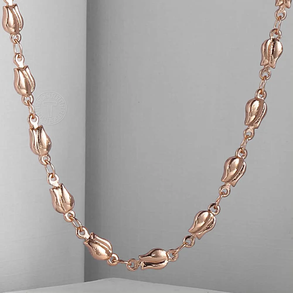 4mm 585 Rose Gold Color Neckalce For Women Girls Bud Link Chain Necklace Woman Fashion Jewelry Gifts 55cm 60cm