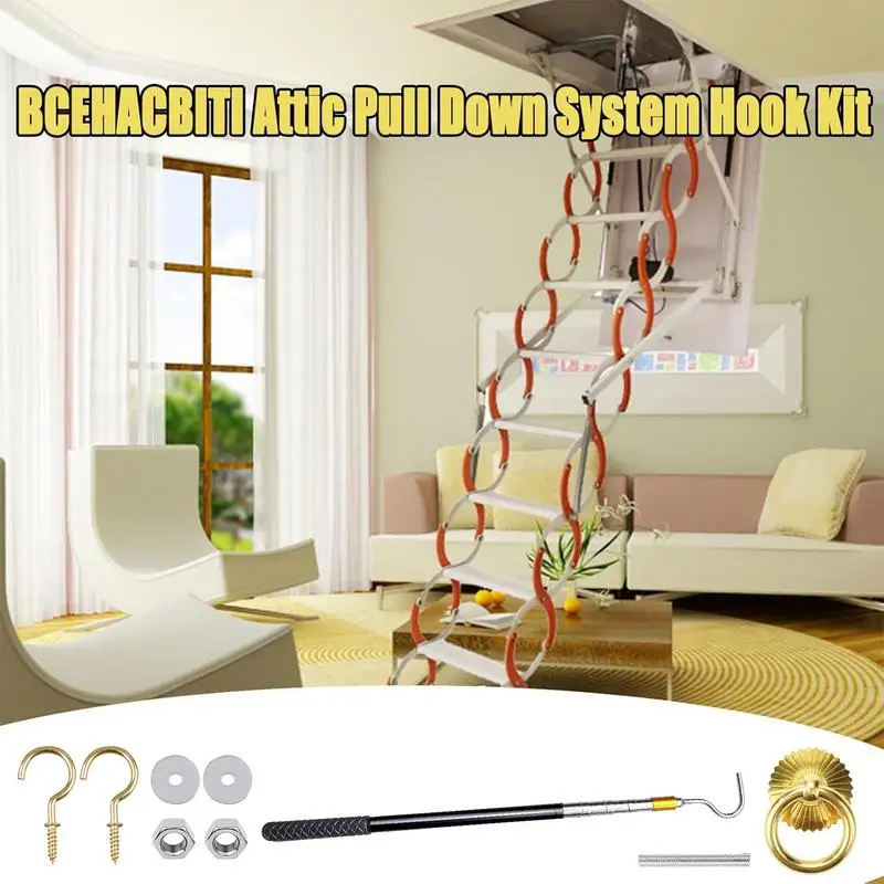 Sistema de extracción de escalera, escalera de Metal, Kit de extracción de escaleras para ático, sistema de extracción de ático, piezas de gancho de repuesto para el hogar