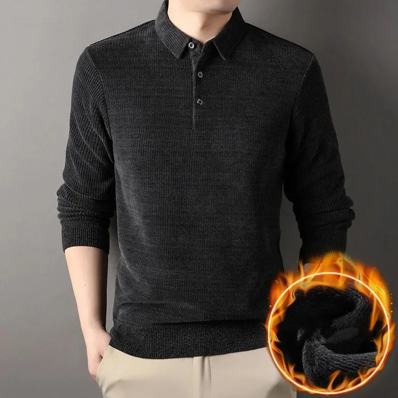 

Thickened Polo Shirt Men's Sweater Autumn Winter New Lapel Casual Knitted