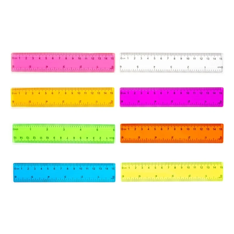 8Pcs Metric Bulk Rulers Set with Inches and Centimeters, Kids Ruler for School, Colorful Transparent Ruler Plastic Dropship