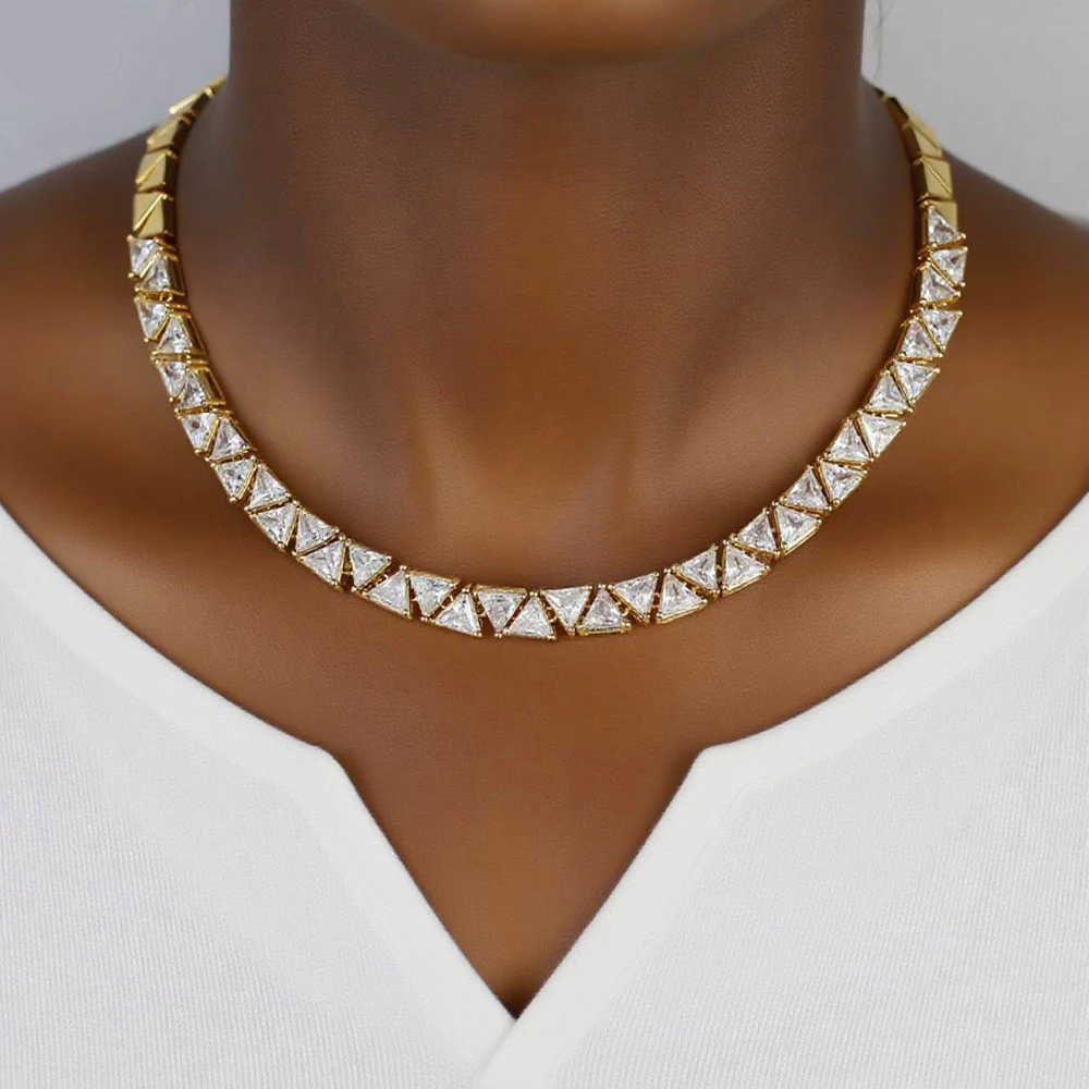 

16 "Iced Out Bling геометрический CZ треугольная форма Шарм кластер теннисная цепочка-колье ожерелье с кубическим цирконием роскошные женские ювелирные изделия