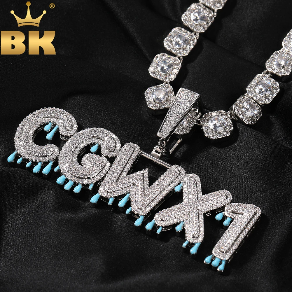 THE BLING KING Custom Fluorescent Drip Bubble Letters Iced Out CZ Personalized Name Letter Pendant Necklace Hiphop Jewelry