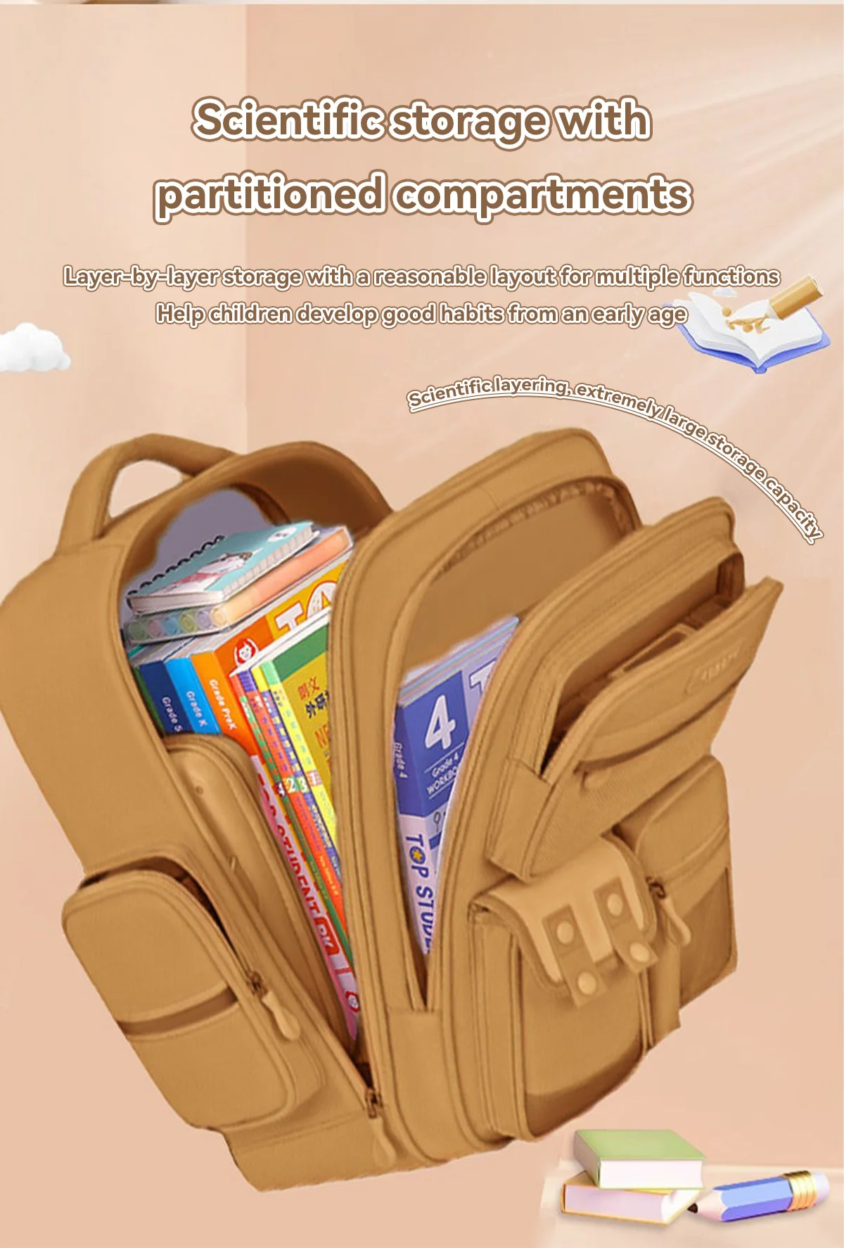 Wasserdichter Capybara-Rucksack, große Kapazität, ergonomischer Wirbelsäulenschutz, bequeme Schul- und College-Tasche mit breiten Trägern für Studenten – Detail 7