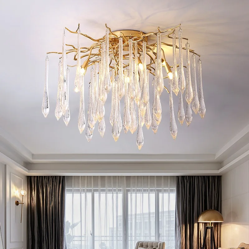 

Luxury Gold Ceiling Chandelier For Living Dining Room Kitchen Island Table Simplicity Round Large Ceiling Crystal Chandelier