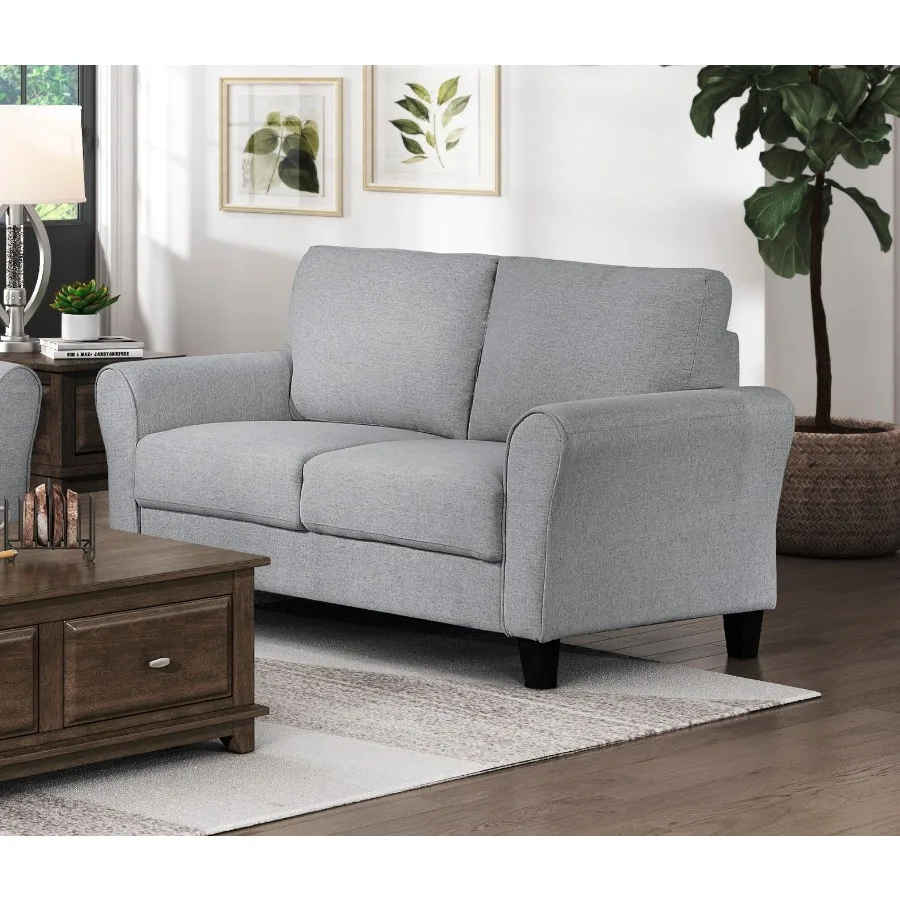 

Modern 1pc Loveseat Textured Fabric Upholstered Rounded Arms Attached Cushions Transitional Living Room Furniture