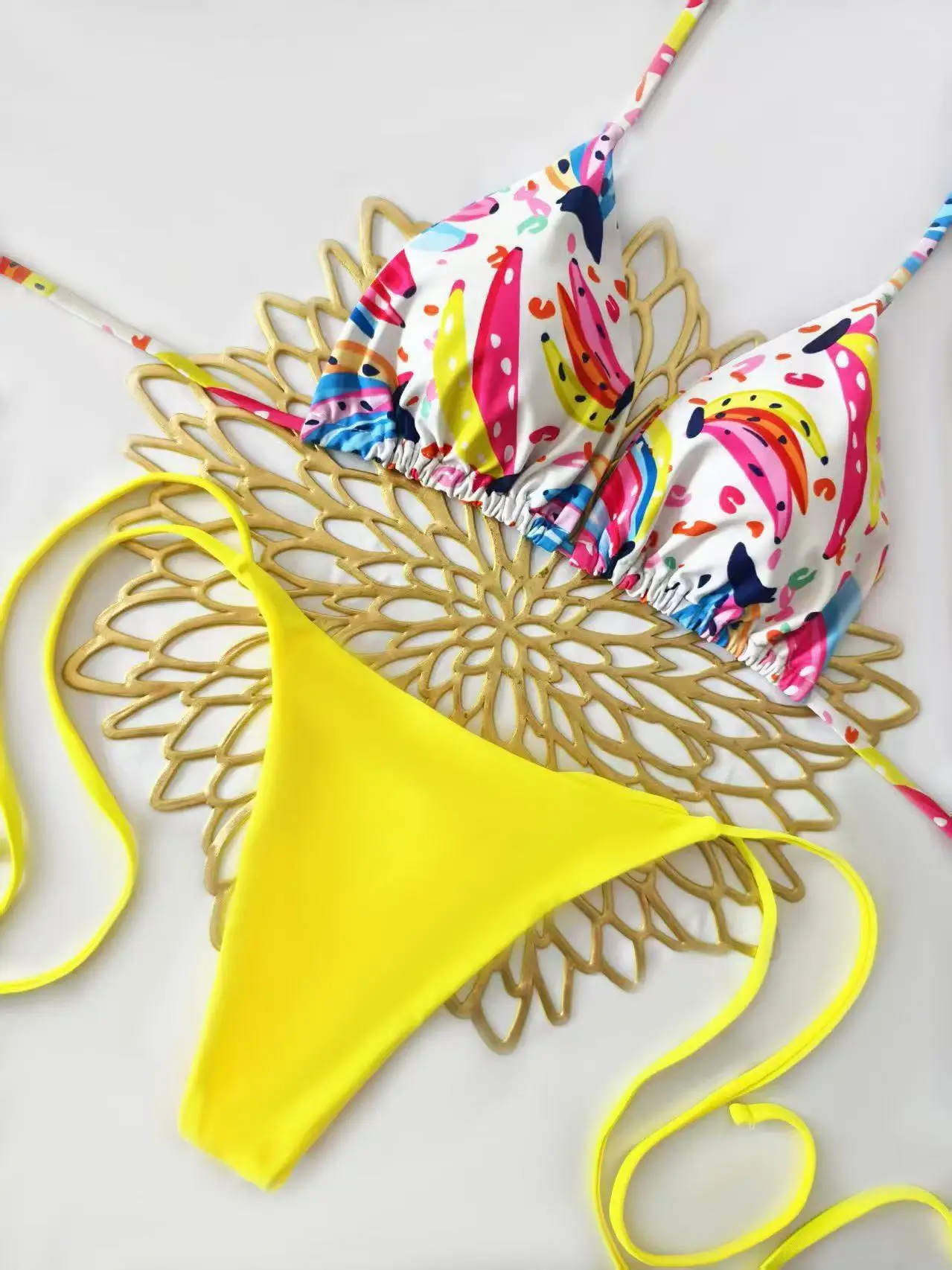 

sexy fruit print micro bikinis sets two pieces halter tie thong swimsuit bathing suit beach outfits swimwear biquini tankini