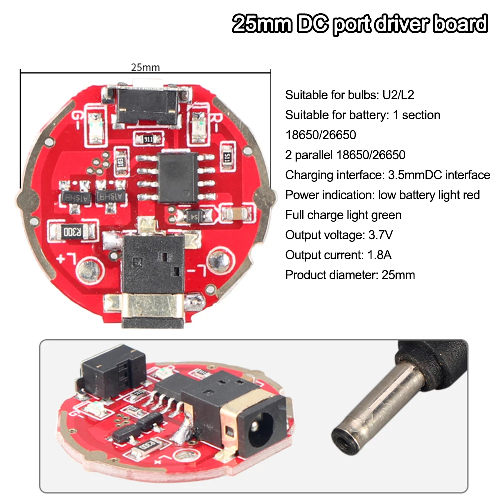 25/26/28mm Micro USB / 3.5mm DC Port ładowania Płyta sterownicza Środkowa płytka drukowana przełącznika do latarki LED T6 L2 z możliwością ładowania