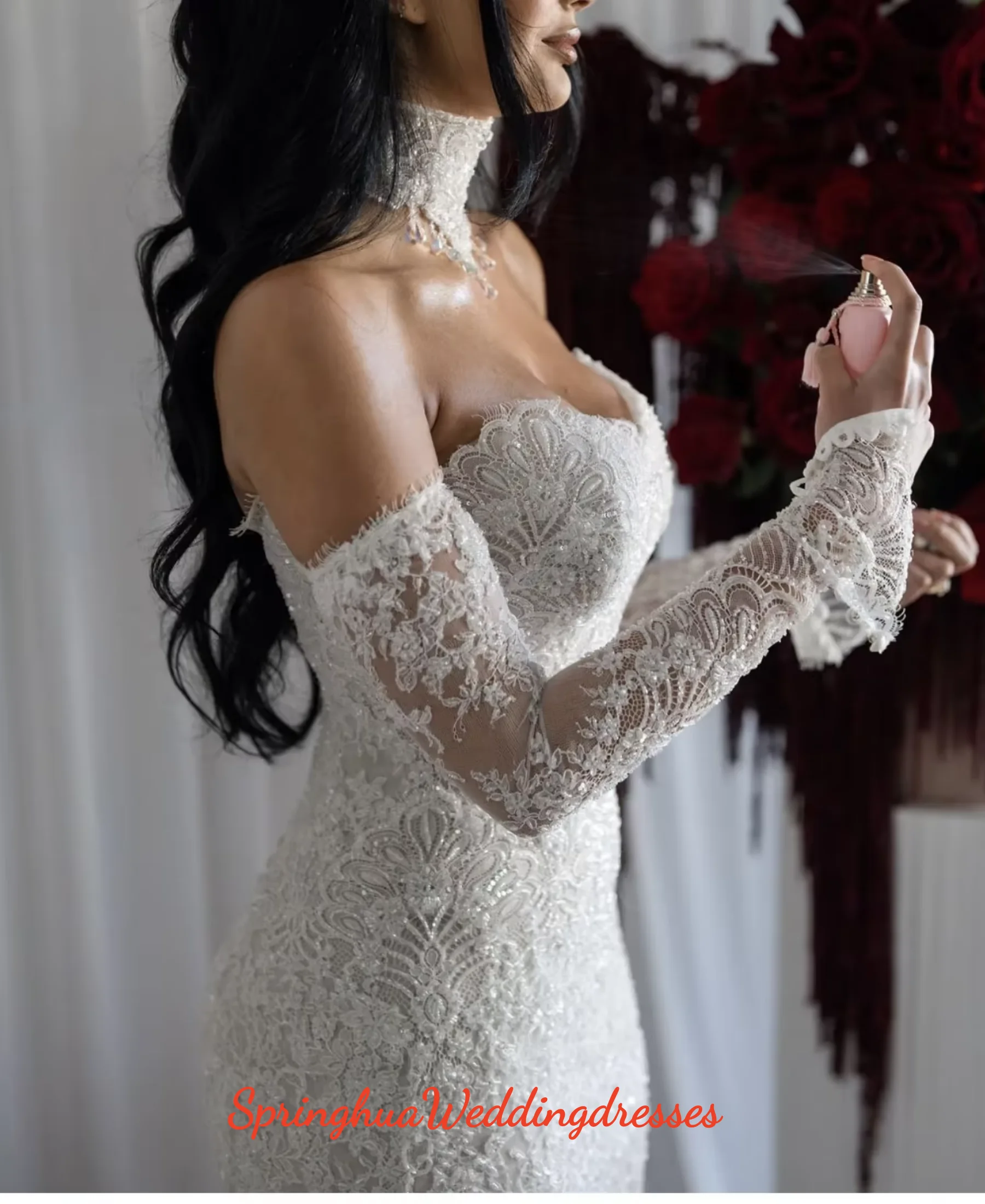 Customized Romantic Sweetheart Lace Mermaid Wedding Dress Strapless Sheath Decoration Bridal Detachable Tail Vestidos De Novia