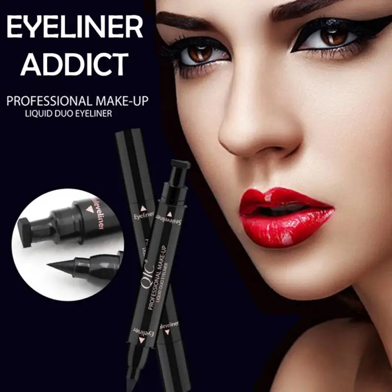 Black Liquid Eyeliner Stamp Marker ดินสอแสตมป์กันน้ํา Double-ended Eye Liner ปากกาเครื่องสําอางค์ Eyeliner 2 รูปแบบ