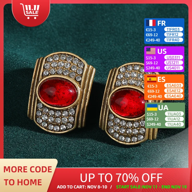 

Vintage Red Glaze Oval Stud Earrings Gold Color Rhinestones Luxury Jewelry Designer Charms Fashion Thanksgiving Christmas 2025