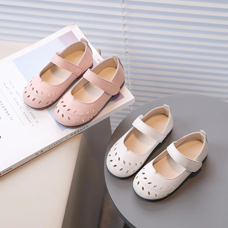 

New Leather Shoes Summer Fashion Versatile Girl Shoe Flat Comfort Breathable Kid Shoe Hollow Out Anti Slip Princess Sandals 3-6Y
