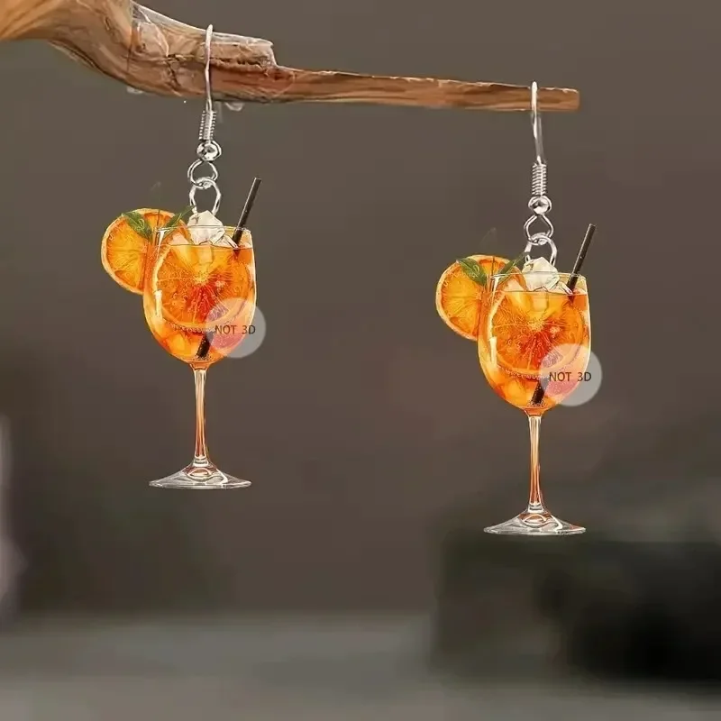 Beer Festival Wine Glass Orange Juice Earrings Fashion 2D Flat Design Earrings Women Girls Party Jewelry Gift Give To Friends