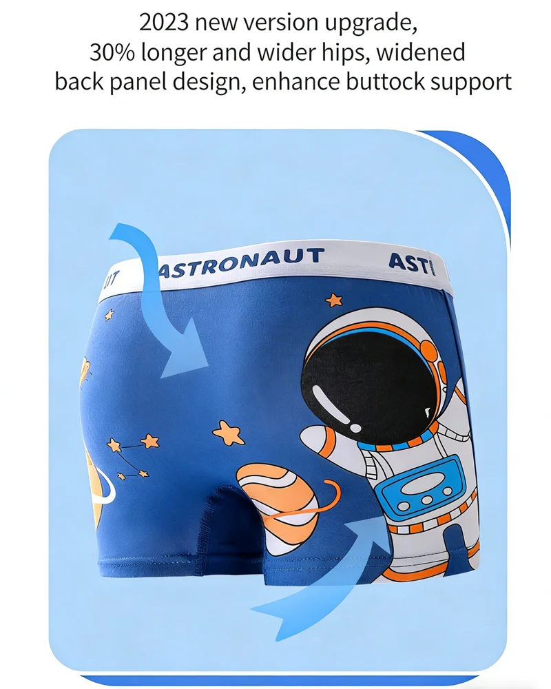 Kinderunterwäsche aus Baumwolle mit flachen Ecken, geeignete Elastizität, Aufdruck „Astronauten“, weiche und atmungsaktive Boxershorts für Jungen von 1–10 Jahren – Detail 6