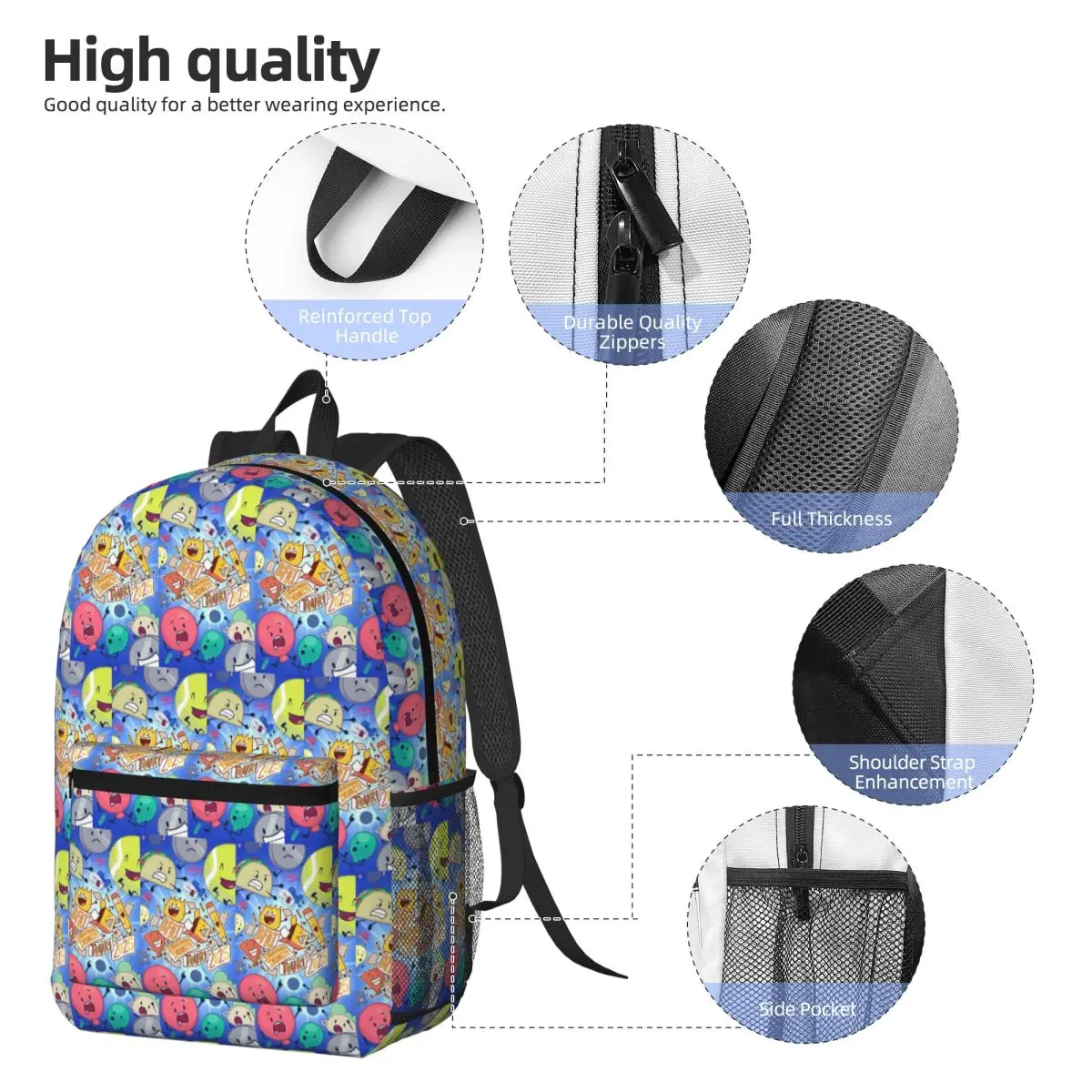 BFDI Four BFB Backpack Daypack Large Capacity Children BookBag School Bag Shoulder Bags for Men Women