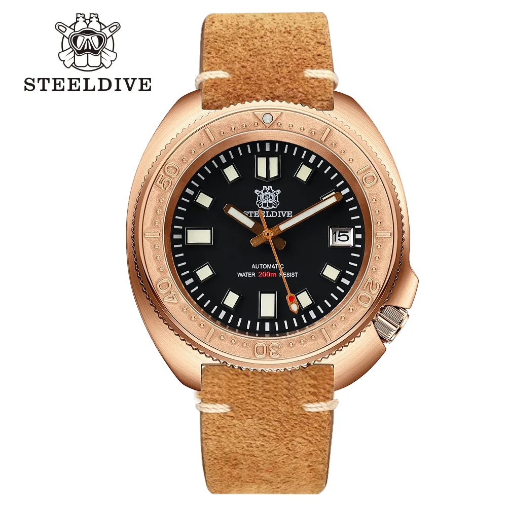 

STEELDIVE 1970S Men Watch NH35 Movement Automatic Mechanical Bronze Abalone Sapphire Crystal Ceramic Bezel 20Bar Dive Watches