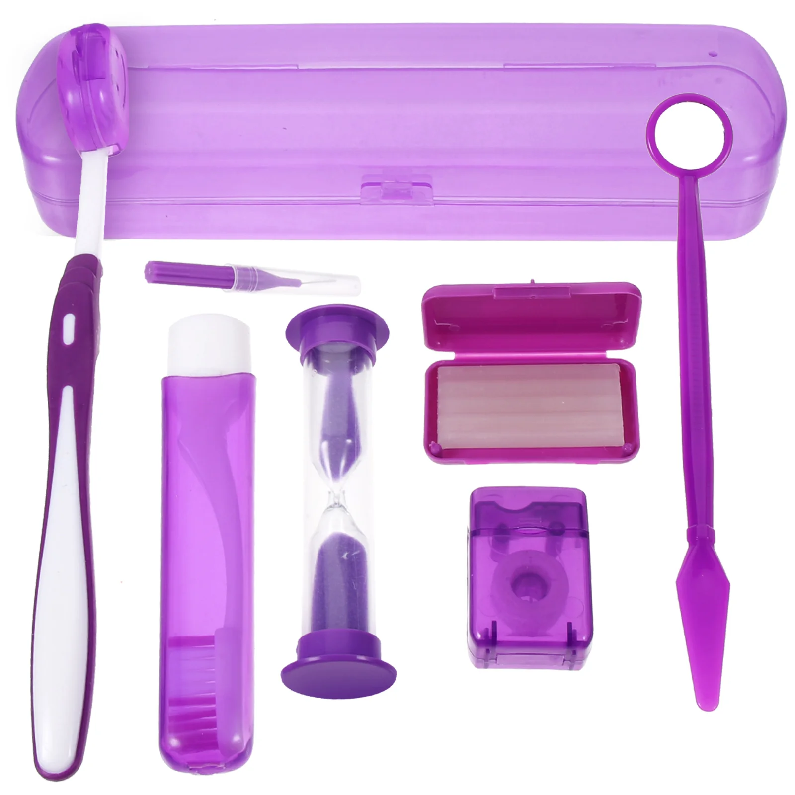 

1 set Oral Care Kit Dental Tools Floss Toothbrush Purple Bag ABS Teeth Cleaning Travel Set Interdental Brush