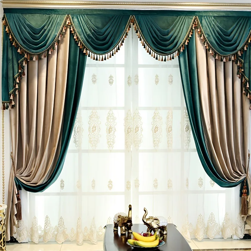 European style palace wave curtain thickened velvet for shading warm hanging curtain luxurious villa bedroom decoration curtain