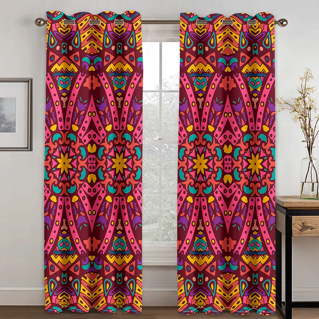 Ethiopian Classical Vintage Red Pattern Curtains 2 Panel Bohemian Style Home Decor Living Room Bedroom Curtains