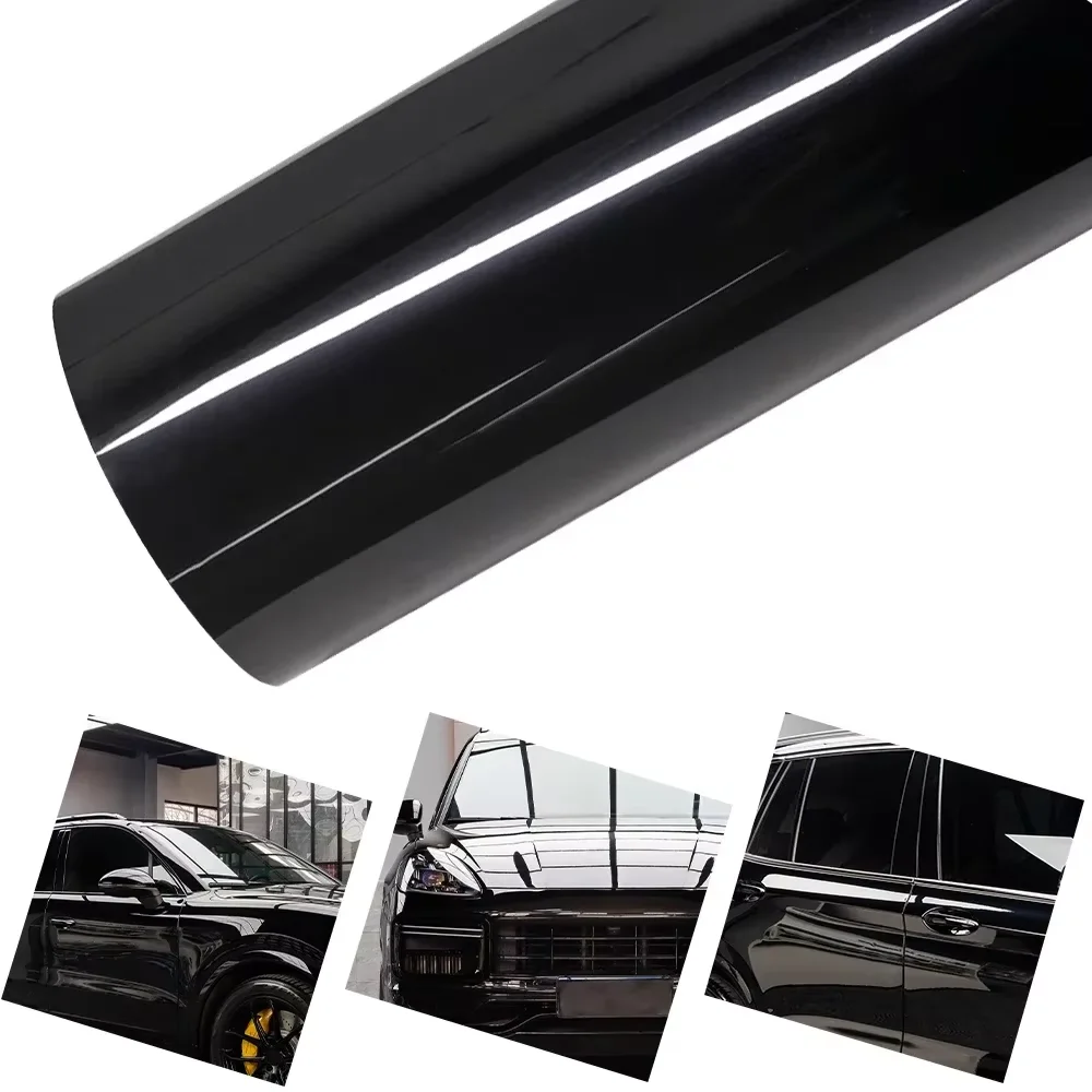 Vinilo Adhesivo Ultra Brillante Negro Piano PET para Decoración de Autos, Vinilo Negro Brillante Autoadhesivo sin Burbujas