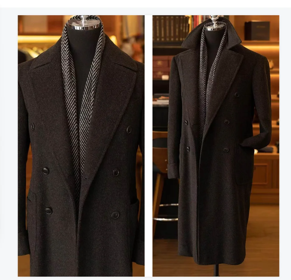 

Cashmere Winter Men Suit 1 Piece Blazer Long Overcoat Winter Groom Tuxedos Formal Office Wool Customized King Coat Jacket