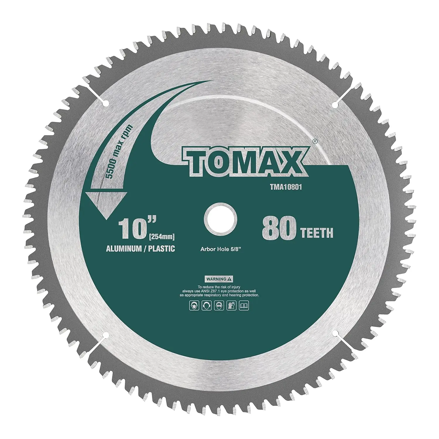 

10-Inch 80 Tooth TCG Aluminum and Non-Ferrous Metal Saw Blade with 5/8-Inch Arbor for Precision Cutting