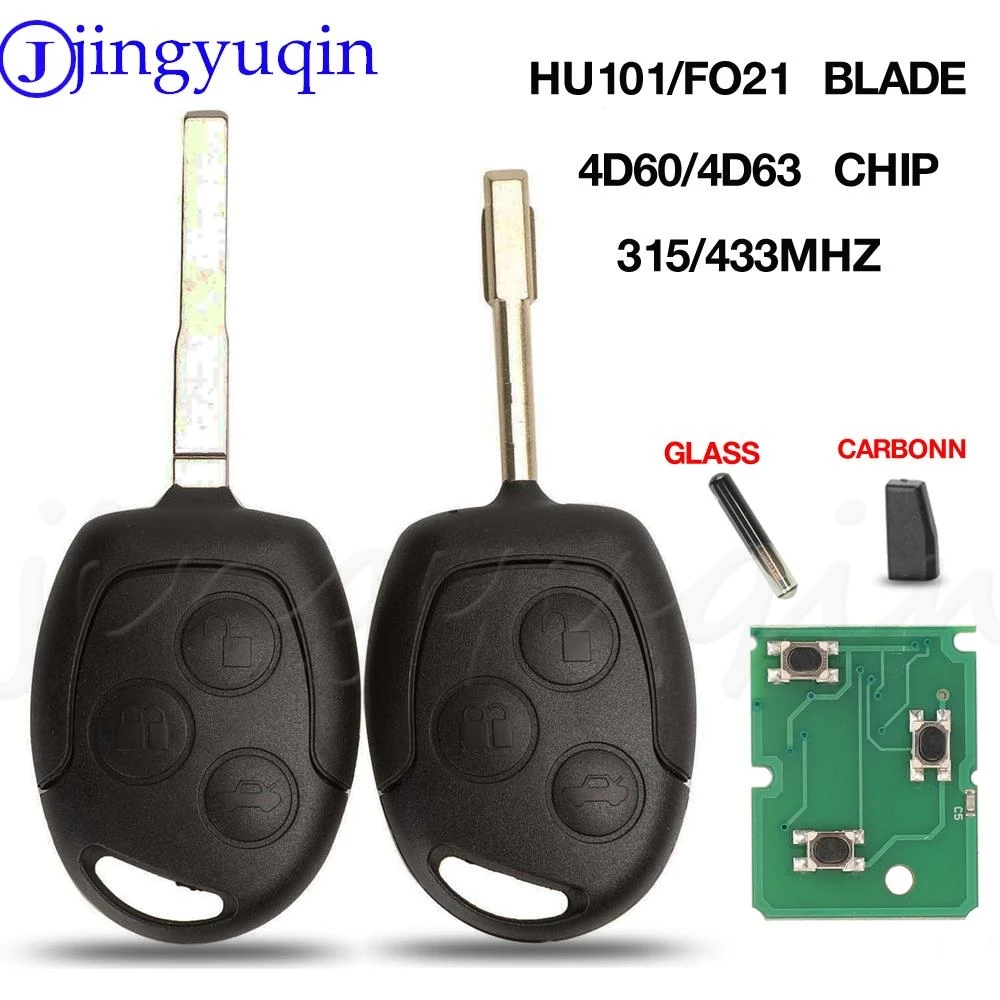 jingyuqin 3 Buttons Remote Key Fob 315Mhz 433MHz 4D60 ID63 Chip For Ford Mondeo Focus Fusion Fiesta Galaxy Transit Full Car Key