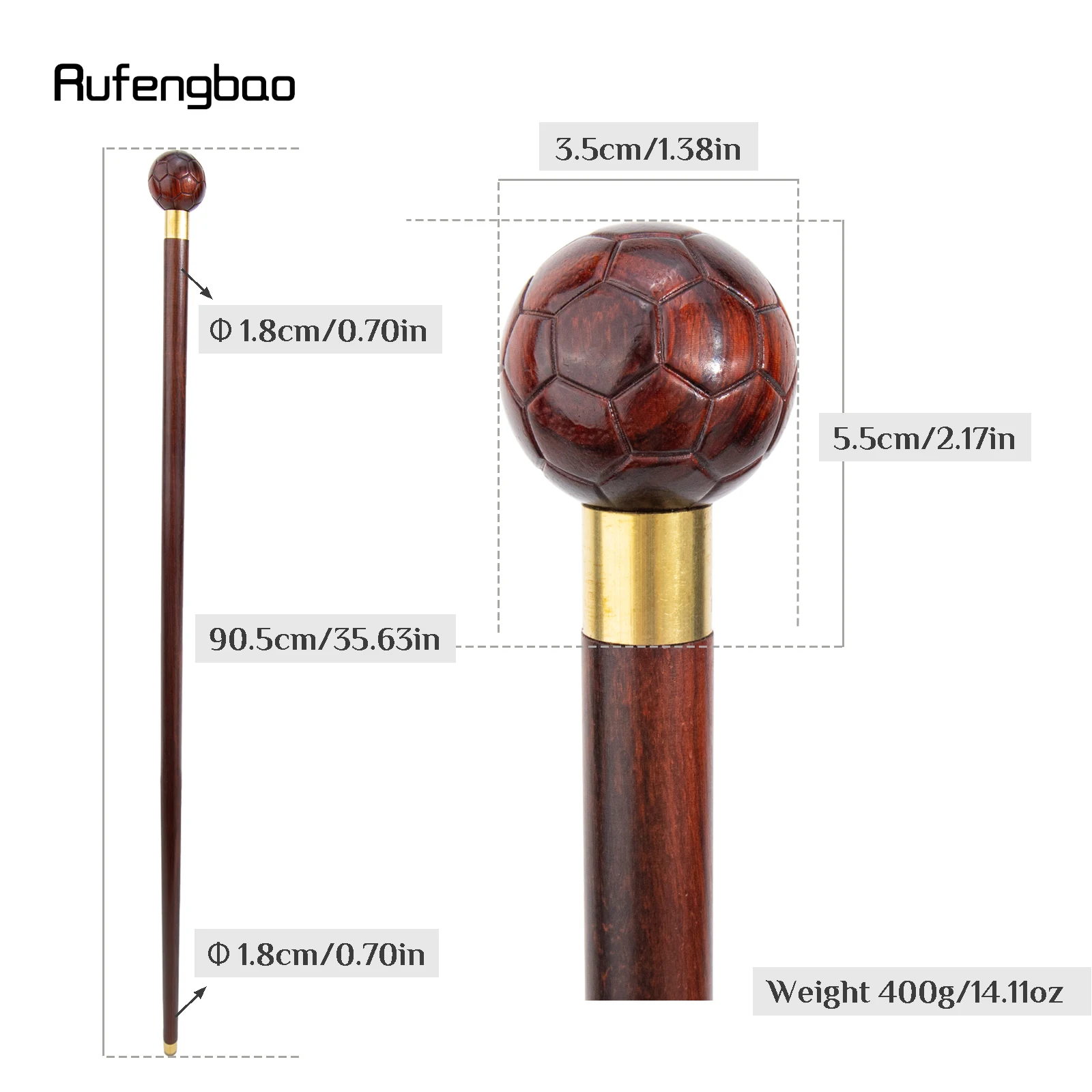 Red Round Football Wooden Single Joint Walking Stick Decorative Cospaly Party Wood Walking Cane Halloween Mace Wand Crosier 90cm