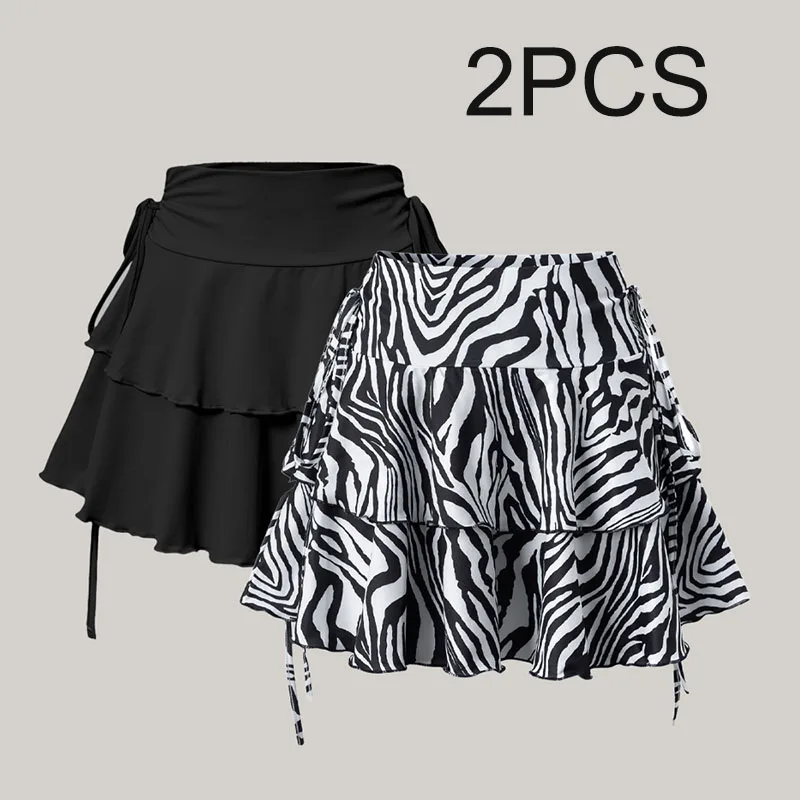 New Zebra Print Skirt for Women Fashionable and Elegant High Waisted and Slightly Elastic A-line Mini Skirt for Outerwear 2 PCS