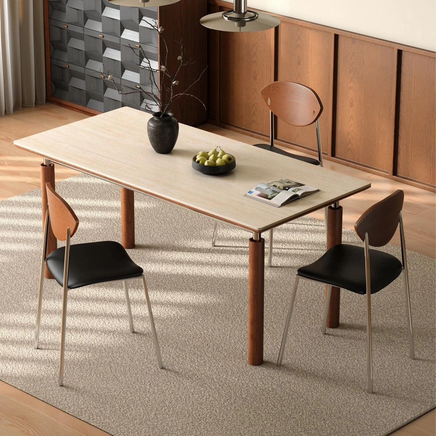 &Yan She Vintage Style Stainless Steel Dining Table and Chair Set with Disassembly Feature BHS32 Home Furniture